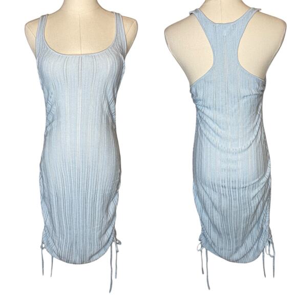 For Love & Lemons Rhea Pointelle Tank Dress Ruched Light Blue, size Small - Picture 2 of 4